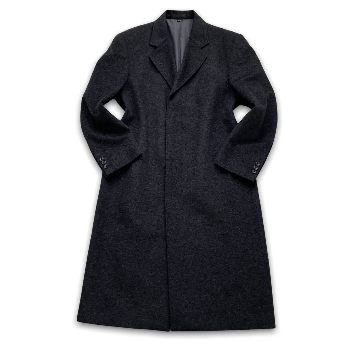 極美品【極上ピュアカシミヤ100%】『繊維の宝石』チェスターコート ロングアウター シングル チャコールグレー 灰色 メンズ Lサイズ位 | カシミヤ 大判マフラー 首 シングルピュアカシミヤ毛布 ご好評第2弾！カシミヤを超える！？贅沢素材ホワイトヤク100%極上