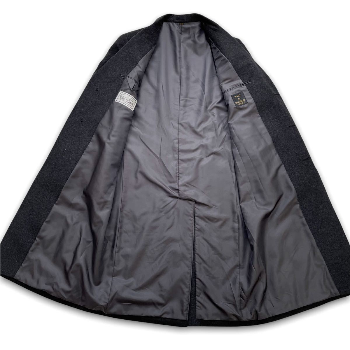 極美品【極上ピュアカシミヤ100%】『繊維の宝石』チェスターコート ロングアウター シングル チャコールグレー 灰色 メンズ Lサイズ位 | カシミヤ 大判マフラー 首 シングルピュアカシミヤ毛布 ご好評第2弾！カシミヤを超える！？贅沢素材ホワイトヤク100%極上