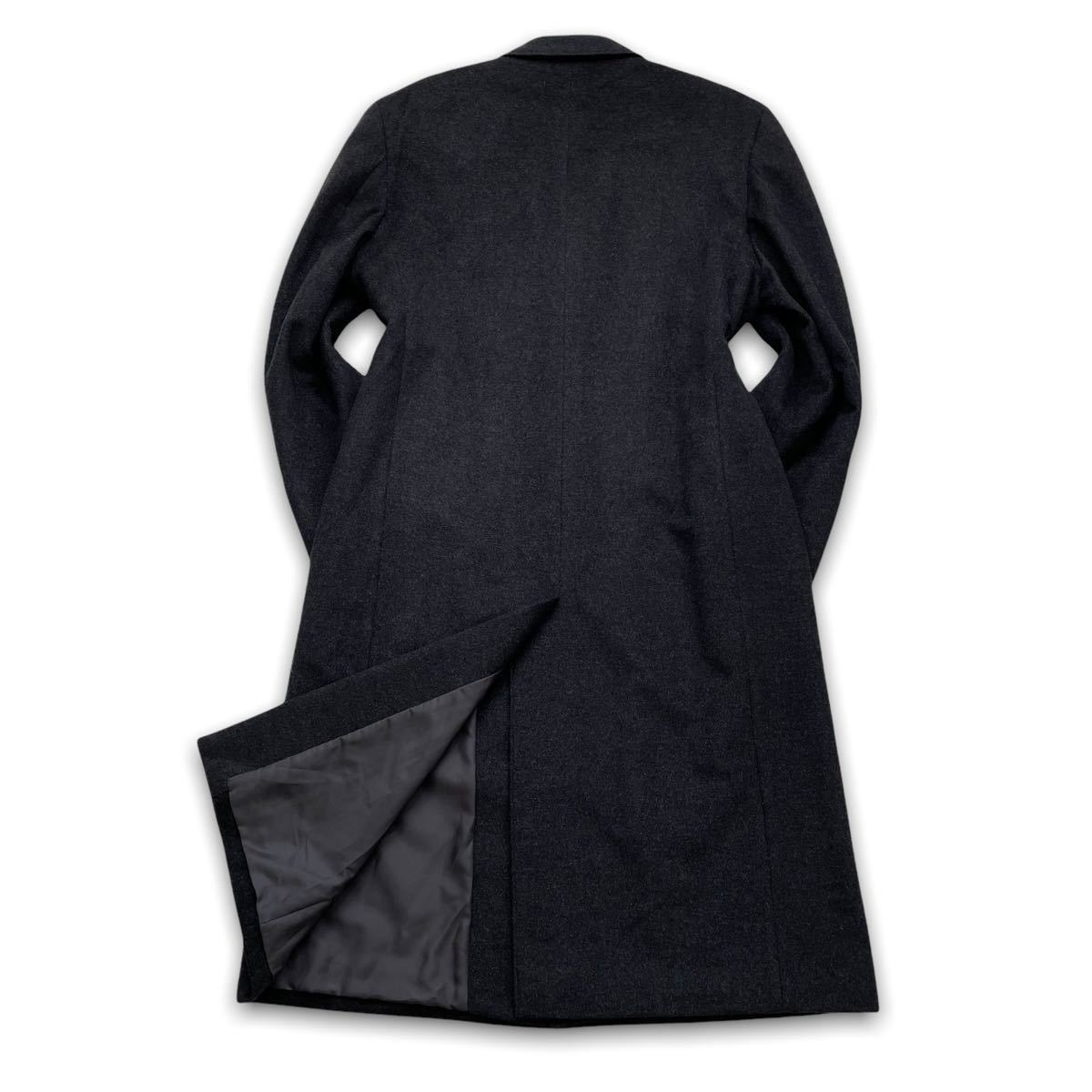 極美品【極上ピュアカシミヤ100%】『繊維の宝石』チェスターコート ロングアウター シングル チャコールグレー 灰色 メンズ Lサイズ位 | カシミヤ 大判マフラー 首 シングルピュアカシミヤ毛布 ご好評第2弾！カシミヤを超える！？贅沢素材ホワイトヤク100%極上