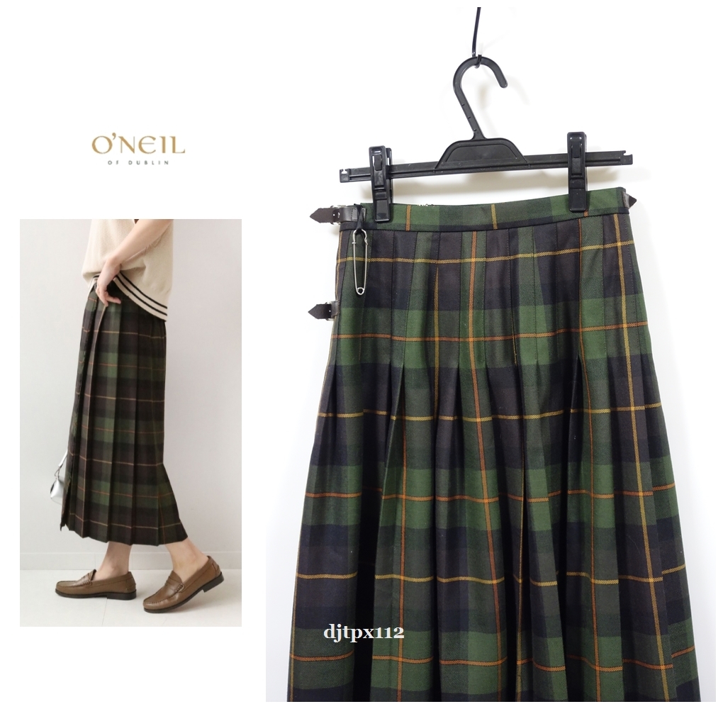 新品*定価27，500円*O'NEIL OF DUBLIN × BEAMS 別注ロング キルト チェック柄 ウール プリーツ スカート*サイズ38*オニールオブダブリン