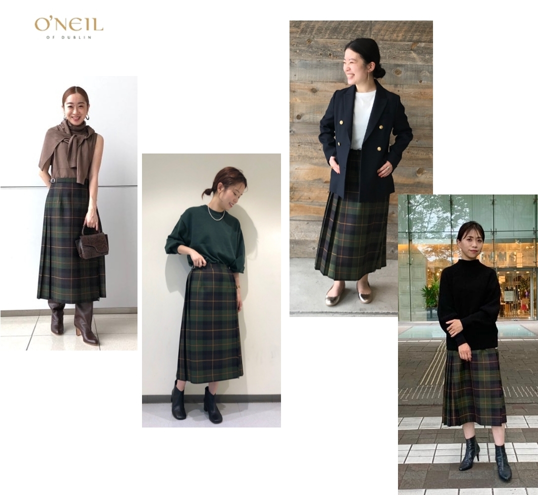 新品*定価27，500円*O'NEIL OF DUBLIN × BEAMS 別注ロング キルト チェック柄 ウール プリーツ スカート*サイズ38*オニールオブダブリン