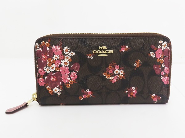 ◇美品【COACH コーチ】シグネチャー フラワー ラウンドファスナー長 
