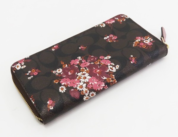 ◇美品【COACH コーチ】シグネチャー フラワー ラウンドファスナー長 