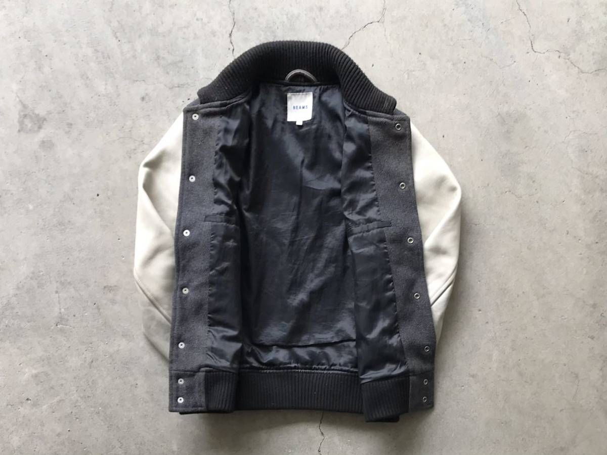 ビームス スタジャン シープスキン 袖革 美品BEAMS ラムレザー メルトン L オールブラック ウール レザー切り替え BEAMS メルトンスタジャン M メンズ Jacket&frasl;シープレザーメルトンコンビ