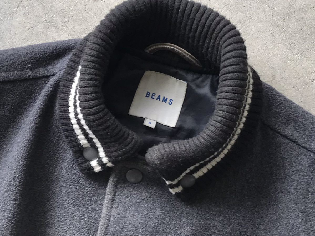 ビームス スタジャン シープスキン 袖革 美品BEAMS ラムレザー メルトン L オールブラック ウール レザー切り替え BEAMS メルトンスタジャン M メンズ Jacket&frasl;シープレザーメルトンコンビ