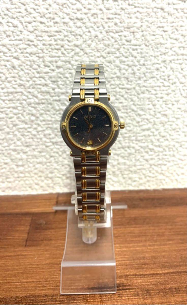 電池交換済 GUCCI グッチ 9000l コンビカラークォーツ ブラック文字盤 