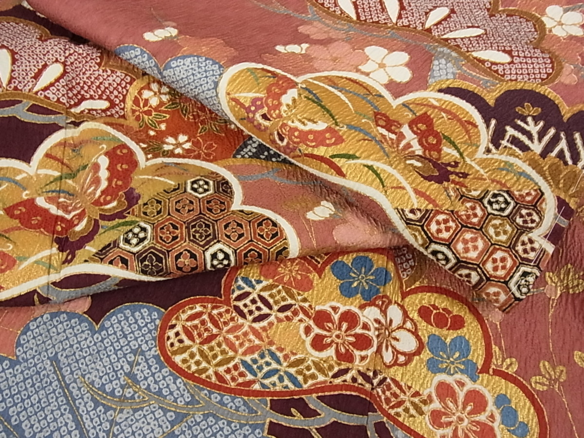 花美人着物□豪華振袖 舞蝶花松文 金彩 逸品 eee1220 正絹 暈し染め 