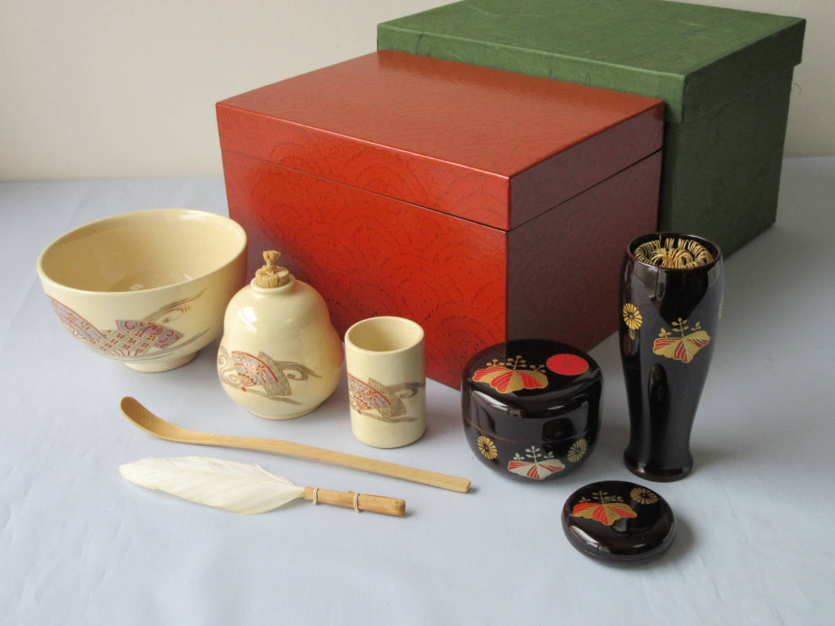 茶道具 遊茶箱 朱掻合（レッド）⁄青海波 （メーカー直送 セット 