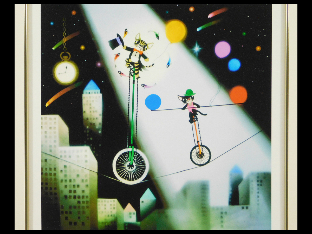 藤城清治 真夜中のデート(猫図)レフグラフ 額装 影絵作家 s21110301