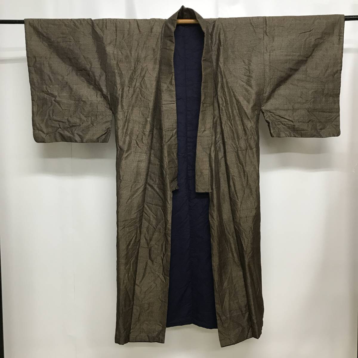 平和屋着物●男性　小紋　リバーシブル　縞　紺藍色　洗える着物　CABB4758yc 藍色着物男 平和屋着物 男性 小紋 リバーシブル 縞 紺藍色 洗える着物