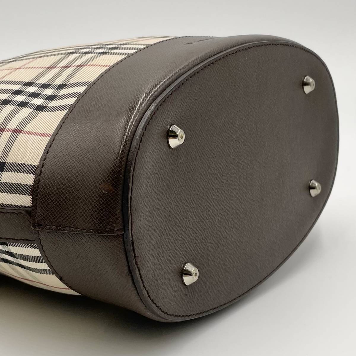 美品●バーバリー　ショルダーバッグ　メガチェック　バケツ型　レザー　キャンバス 1円～【BURBERRY】バーバリー ノバチェック ハンドバッグ ショルダー
