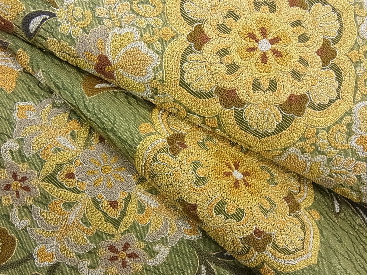 花美人着物□極上 中国三大刺繍 総相良刺繍 総刺繍 全通柄袋帯 正倉院  