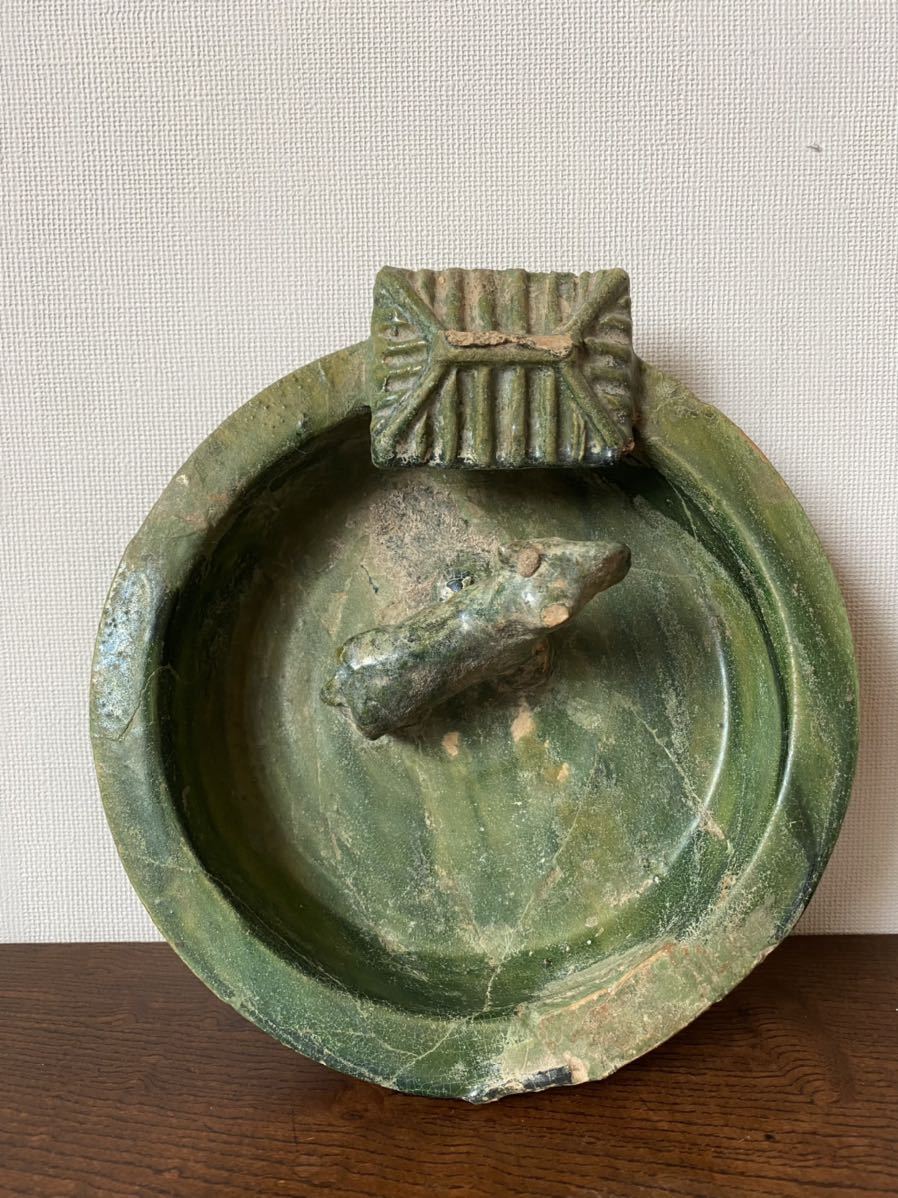 漢緑釉 馬と厩舎型 出土品 置物 ／ 漢時代 】中国古玩 副葬品 古渡り