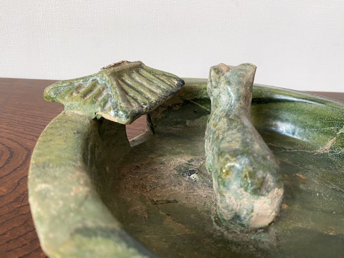 漢緑釉 馬と厩舎型 出土品 置物 ／ 漢時代 】中国古玩 副葬品 古渡り