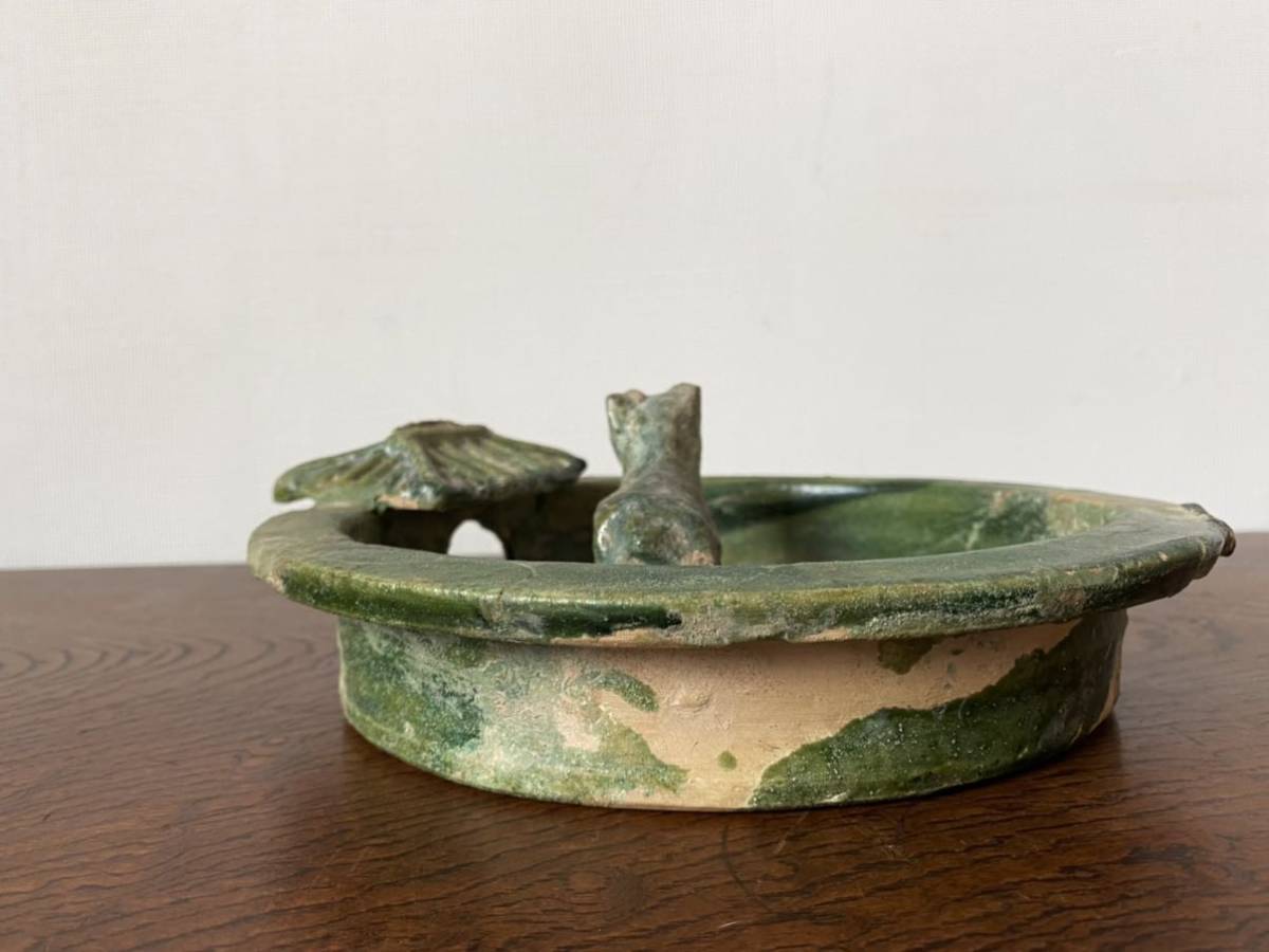 漢緑釉 馬と厩舎型 出土品 置物 ／ 漢時代 】中国古玩 副葬品 古渡り