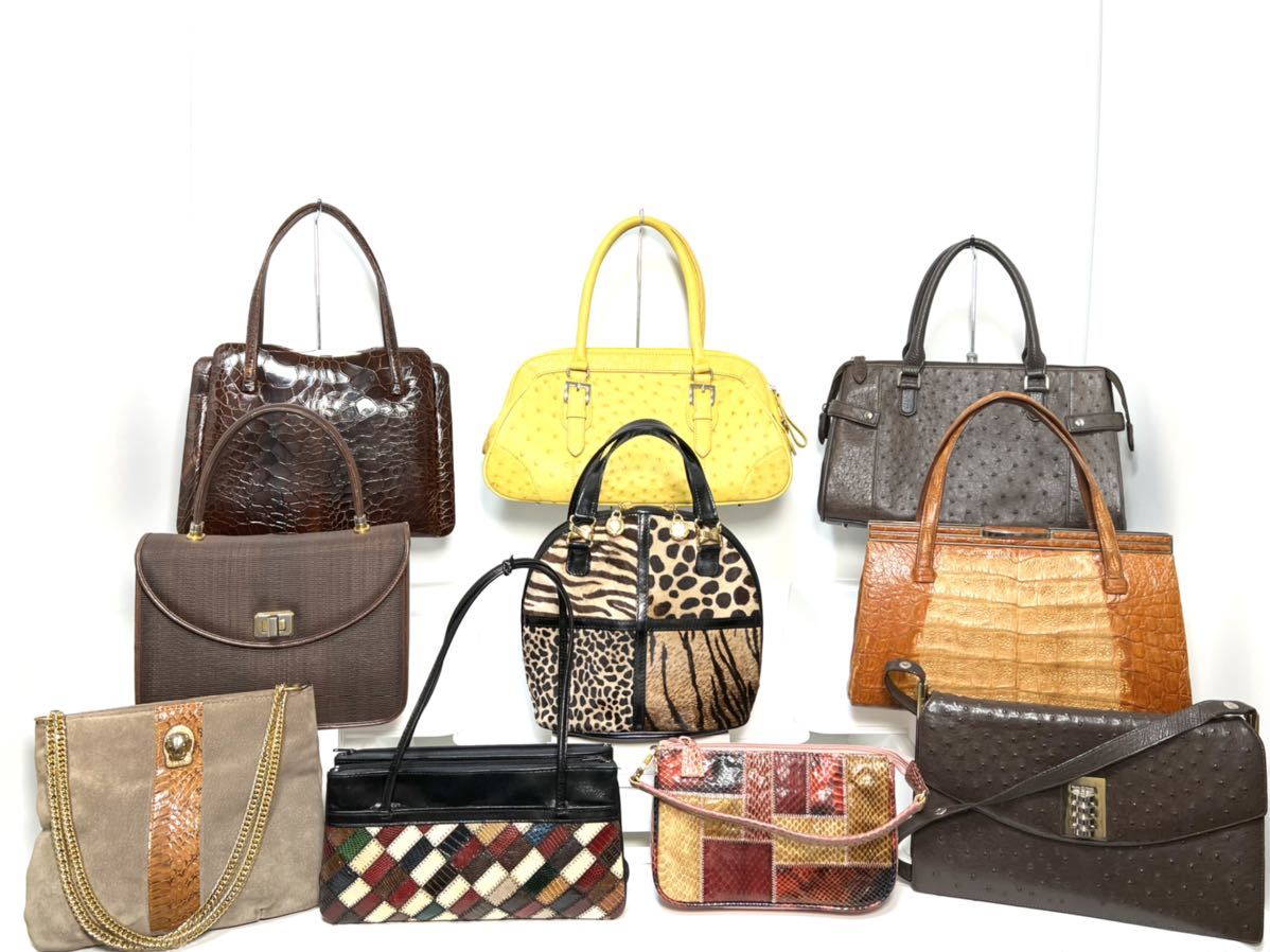 ☆良品ー美品☆ オーストリッチ ダチョウ革 クロコ ワニ革 リザード  