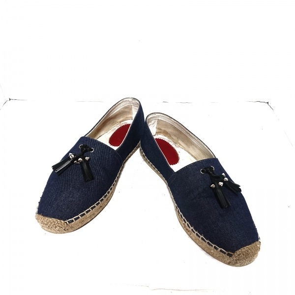 クリスチャンルブタン CHRISTIAN LOUBOUTIN スリッポン - デニム×麻 