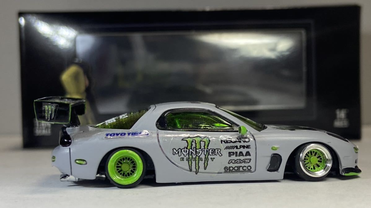 DCM 1/64 マツダ RX7 FD モンスターエナジー 1/64 改 マツダ fd3s RX-7 車高短 深リムホイール モンスターエナジー