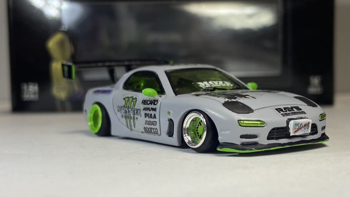 DCM 1/64 マツダ RX7 FD モンスターエナジー 1/64 改 マツダ fd3s RX-7 車高短 深リムホイール モンスターエナジー
