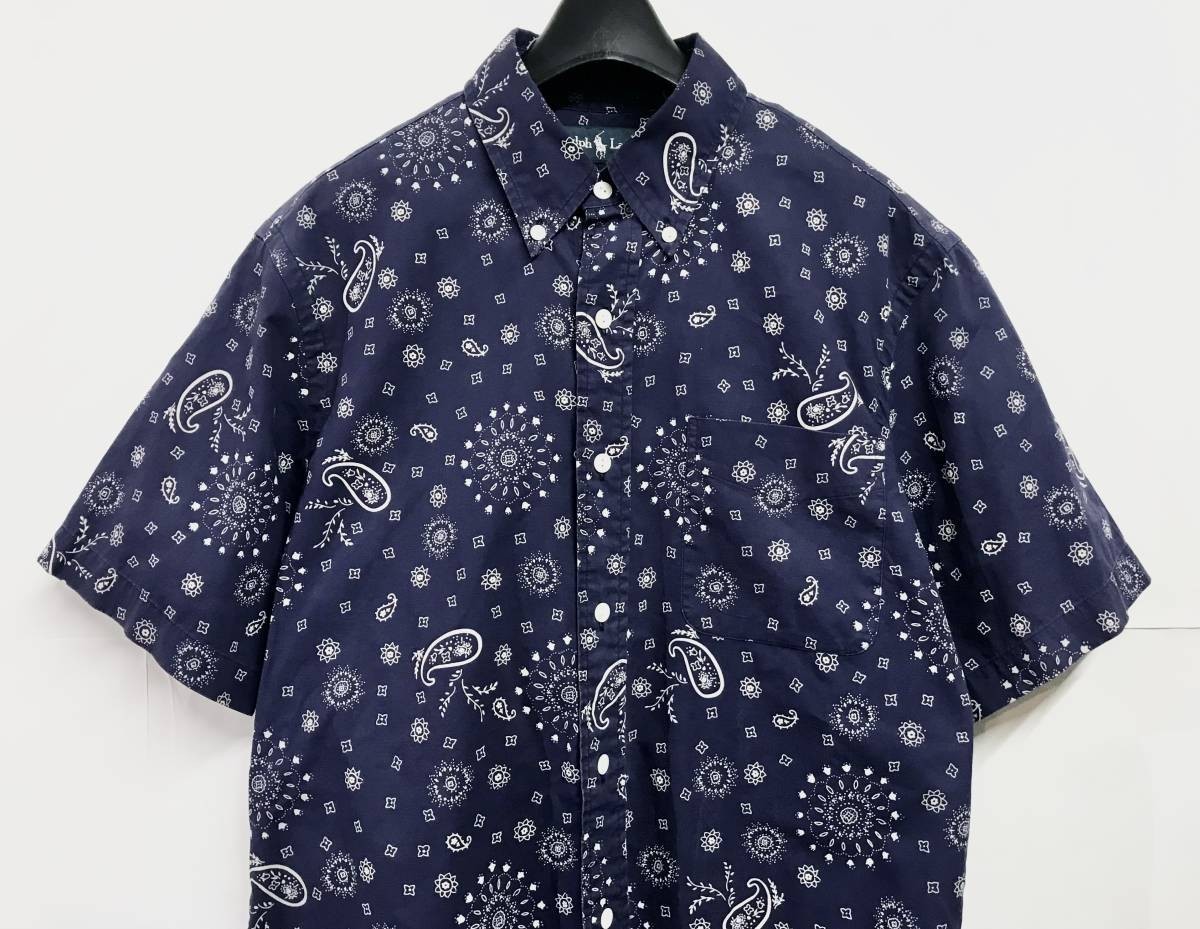 限定SALE，SALE 90s RALPH LAUREN ラルフローレン ペイズリー柄 ボタンダウン 半袖シャツ 紺 M BD アメカジ US古着 ヴィンテージ customfit(Mサイズ)｜売買されたオークション情報、yahooの商品情報をアーカイブ公開 - 男性用