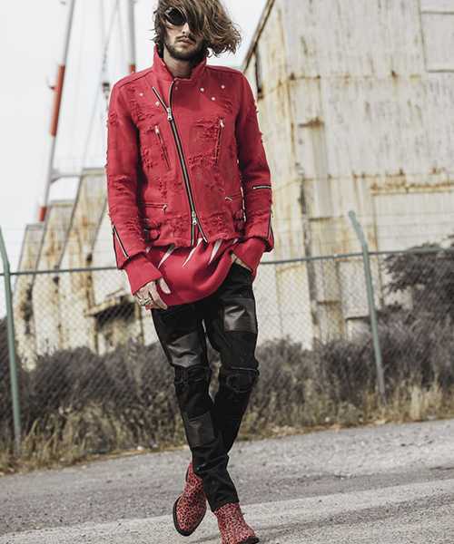 NO ID BLACK×OVERDESIGN 17SS レザースタッズ クラッシュ スキニー 