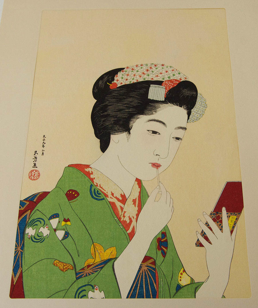 新版 橋口五葉集 夏装の娘 丹青社版 美人画 手摺木版画 大判 橋口五葉 『 女六題 』 手摺木版画 全6枚揃 美人画 浮世絵 限定第275番