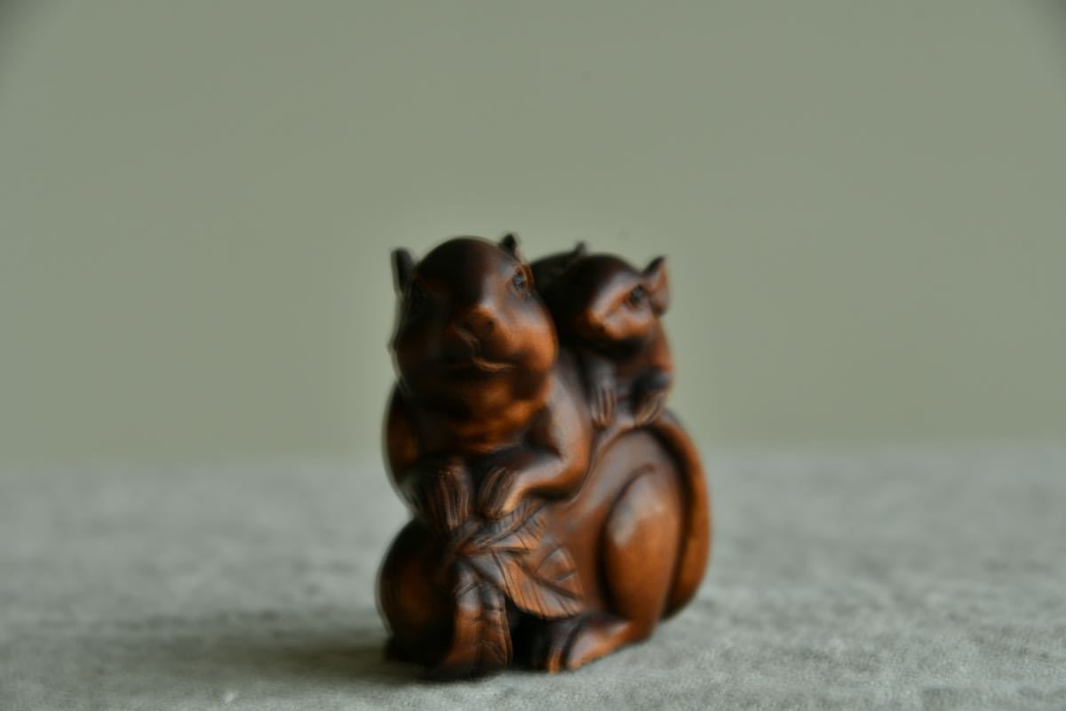 根付 Netsuke 精密 - 古美術蛇 超絶 【古美術】ねずみ 親子 根付