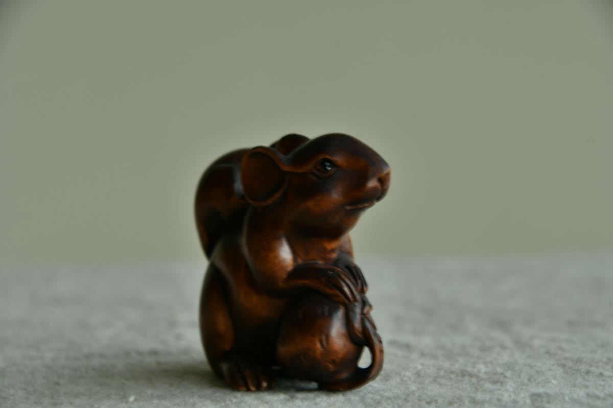根付 Netsuke 精密 - 古美術蛇 超絶 【古美術】ねずみ 親子 根付