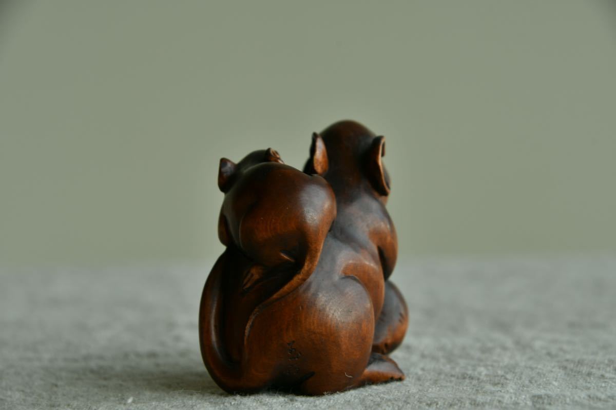 根付 Netsuke 精密 - 古美術蛇 超絶 【古美術】ねずみ 親子 根付