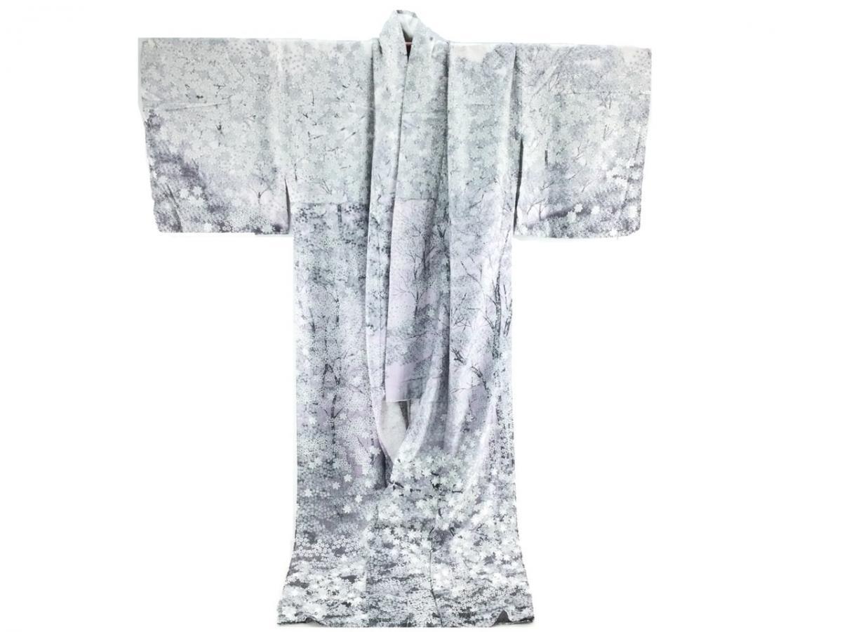 きもの 着物 Kimono 訪問着 正絹 丹後ちりめん 総柄 パープル系