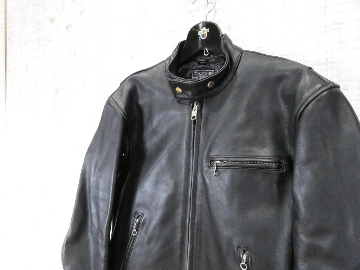 ☆100円スタート!USED【KADOYA】SINGLE RIDERS JKT★サイズ:L カドヤ/K'S LEATHER/牛革/シングル/ライダース/ブラック/使用感あり@100