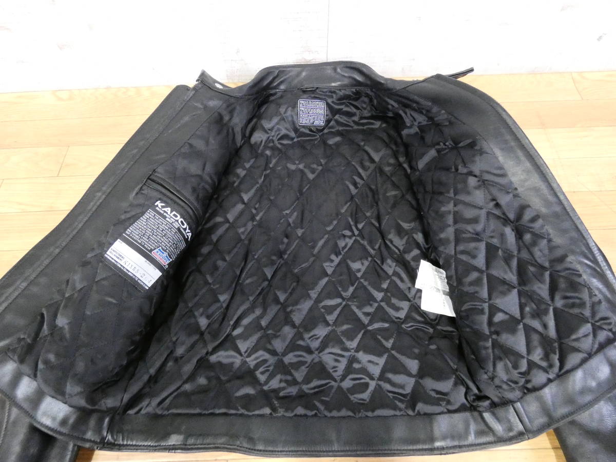 ☆100円スタート!USED【KADOYA】SINGLE RIDERS JKT★サイズ:L カドヤ/K'S LEATHER/牛革/シングル/ライダース/ブラック/使用感あり@100