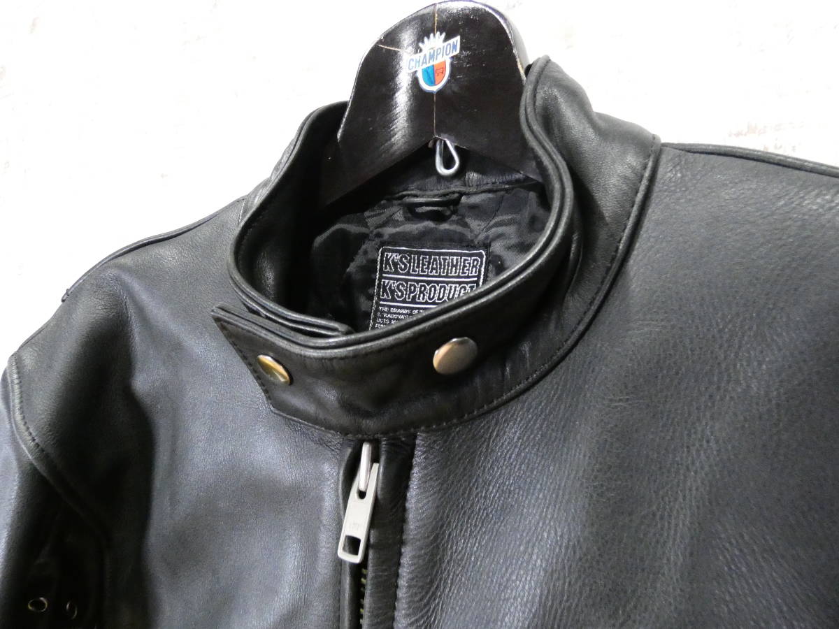 ☆100円スタート!USED【KADOYA】SINGLE RIDERS JKT★サイズ:L カドヤ/K'S LEATHER/牛革/シングル/ライダース/ブラック/使用感あり@100