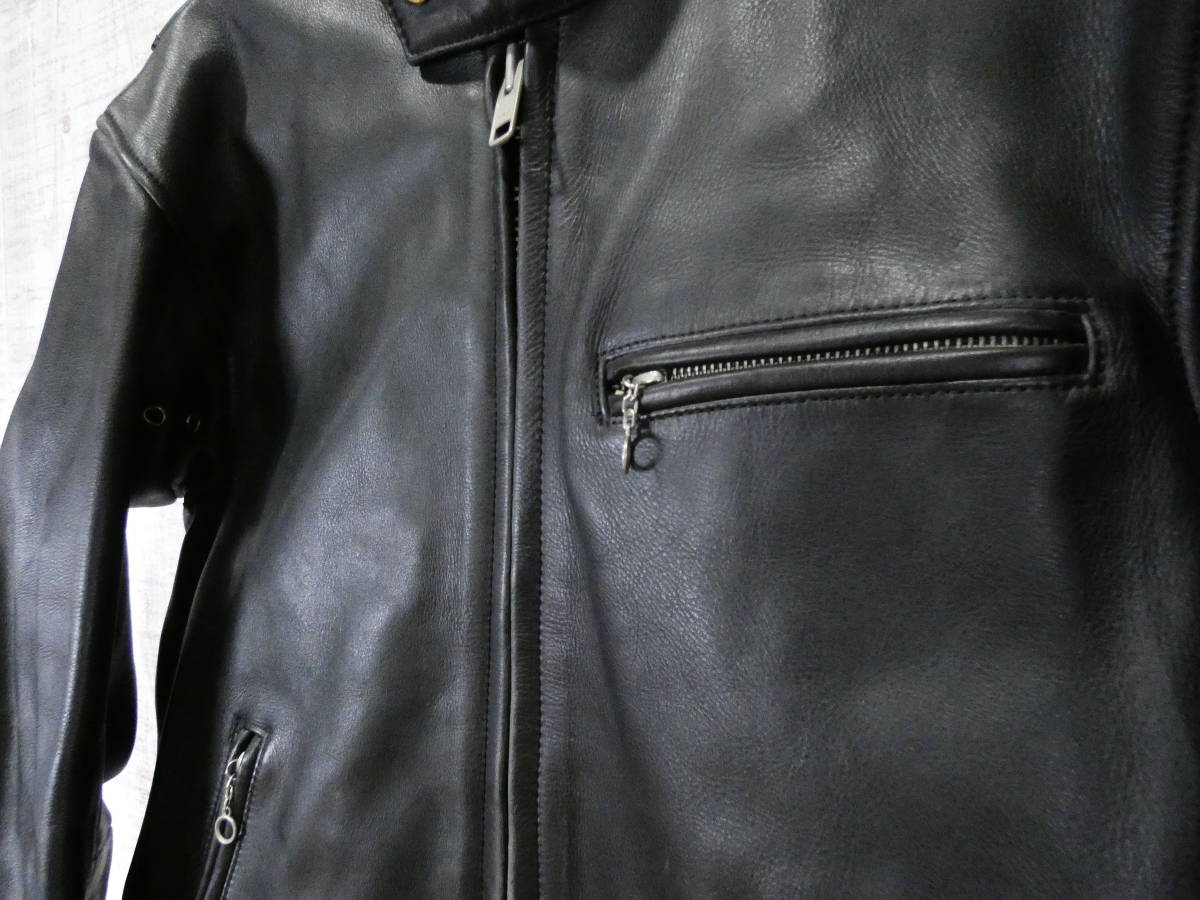 ☆100円スタート!USED【KADOYA】SINGLE RIDERS JKT★サイズ:L カドヤ/K'S LEATHER/牛革/シングル/ライダース/ブラック/使用感あり@100