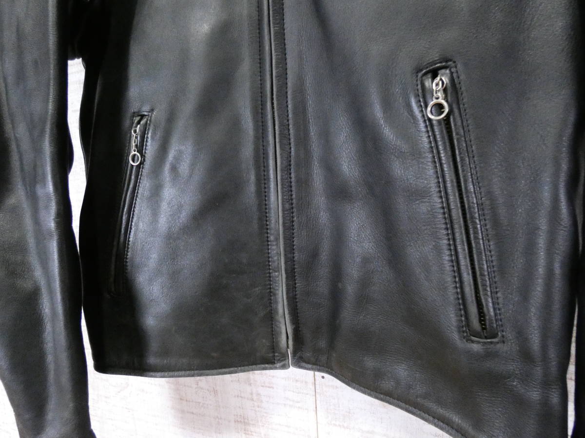 ☆100円スタート!USED【KADOYA】SINGLE RIDERS JKT★サイズ:L カドヤ/K'S LEATHER/牛革/シングル/ライダース/ブラック/使用感あり@100
