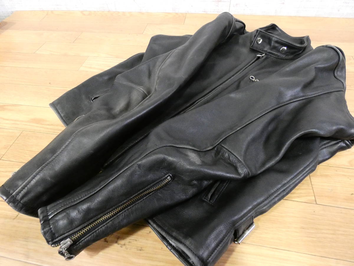 ☆100円スタート!USED【KADOYA】SINGLE RIDERS JKT★サイズ:L カドヤ/K'S LEATHER/牛革/シングル/ライダース/ブラック/使用感あり@100