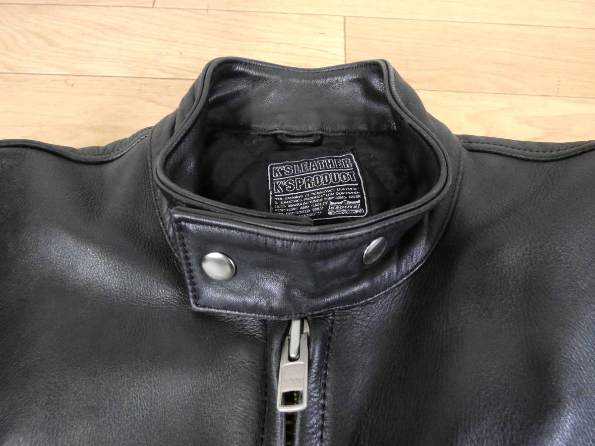 ☆100円スタート!USED【KADOYA】SINGLE RIDERS JKT★サイズ:L カドヤ/K'S LEATHER/牛革/シングル/ライダース/ブラック/使用感あり@100