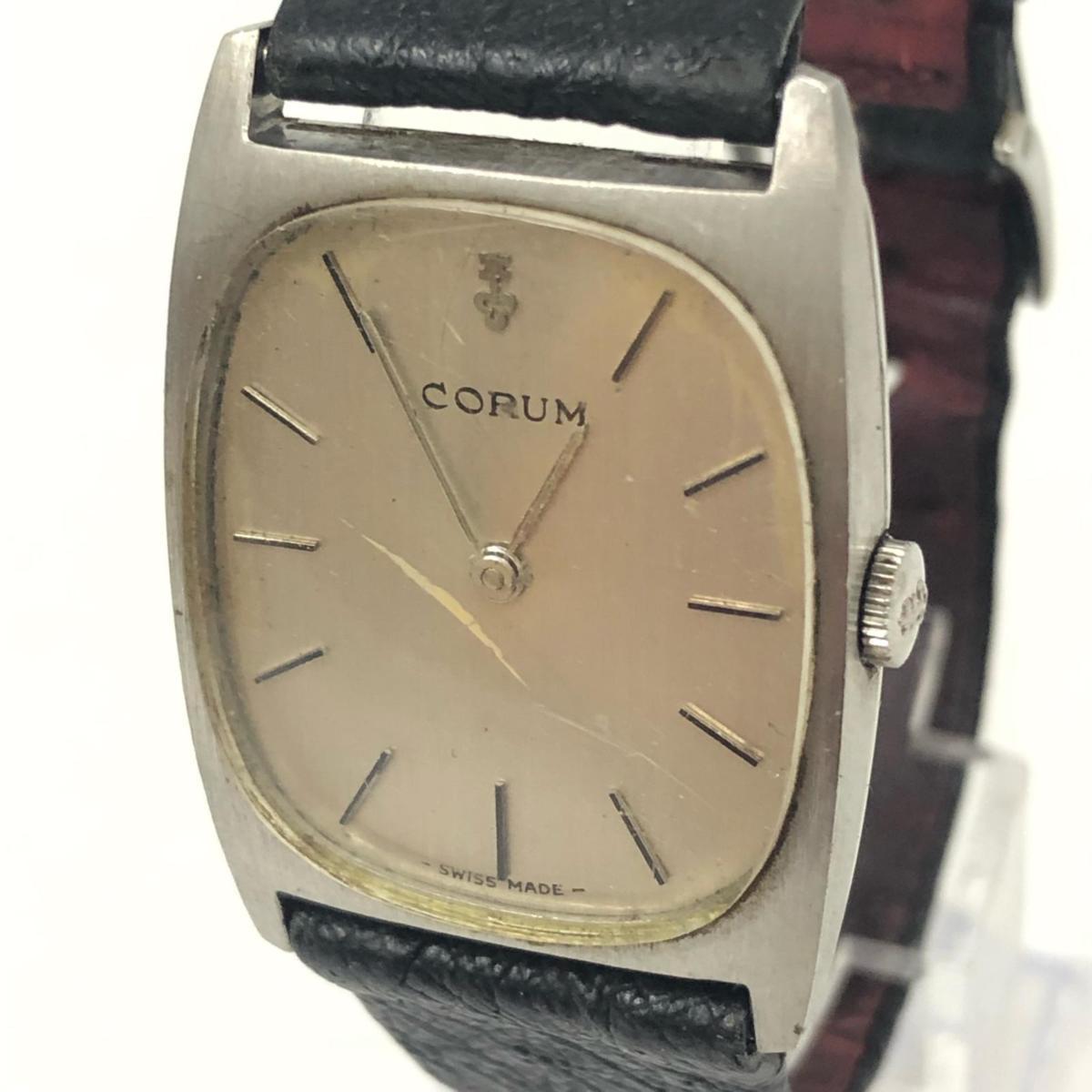 CORUM コルム 手巻き 0 スクエア Yahoo!オークション - 21石 腕時 