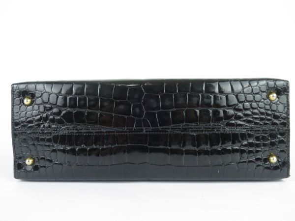 レディース　高級皮革　クロコダイル　ワニ革　ハンドバッグ　ゴールド金具　がま口　お洒落な　ブラック クロコダイル ハンドバッグ レディース 2way トート かわいい