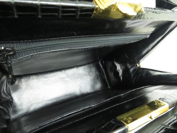 レディース　高級皮革　クロコダイル　ワニ革　ハンドバッグ　ゴールド金具　がま口　お洒落な　ブラック クロコダイル ハンドバッグ レディース 2way トート かわいい