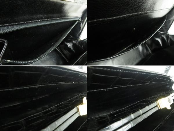 レディース　高級皮革　クロコダイル　ワニ革　ハンドバッグ　ゴールド金具　がま口　お洒落な　ブラック クロコダイル ハンドバッグ レディース 2way トート かわいい