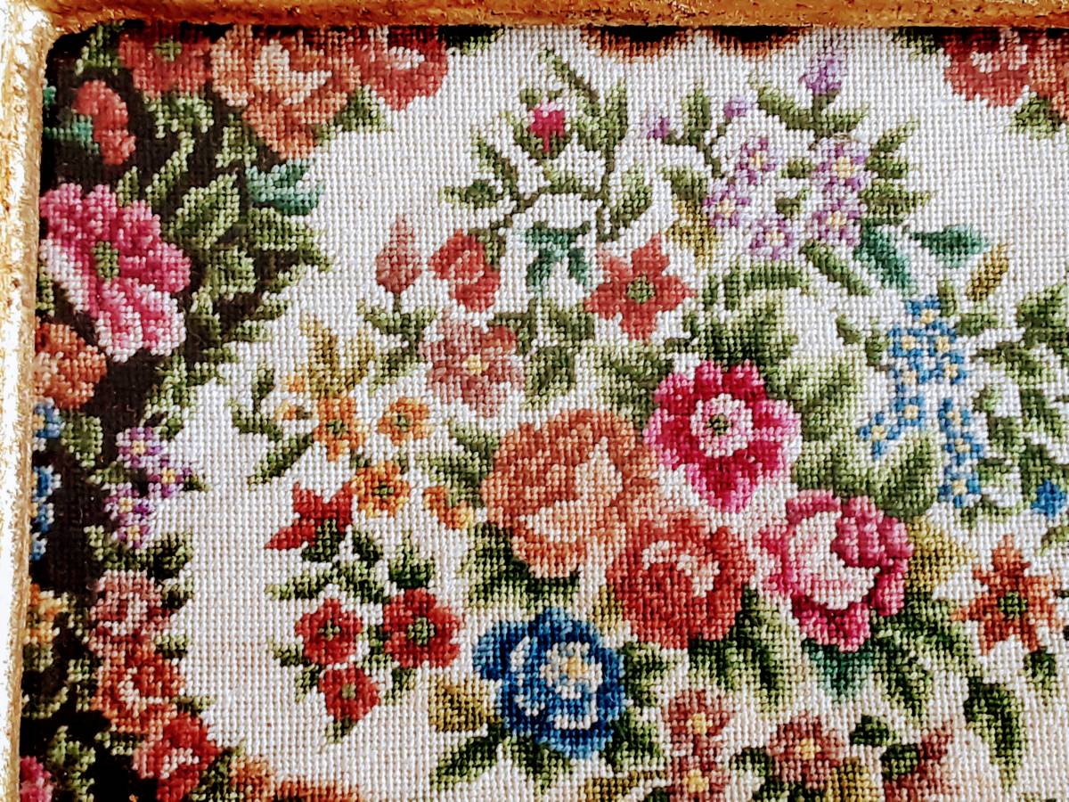 ◇アンティークなプチポアン刺繍額 プチポワン ゴブラン織り ニードル