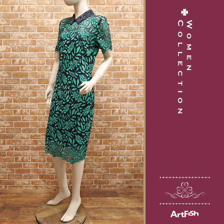 1円 春夏 Laurel De38サイズ 総レース 襟付き ワンピース エレガント ローレル インポート 新品 緑 グリーン Ez719 Www Indianobserver Com