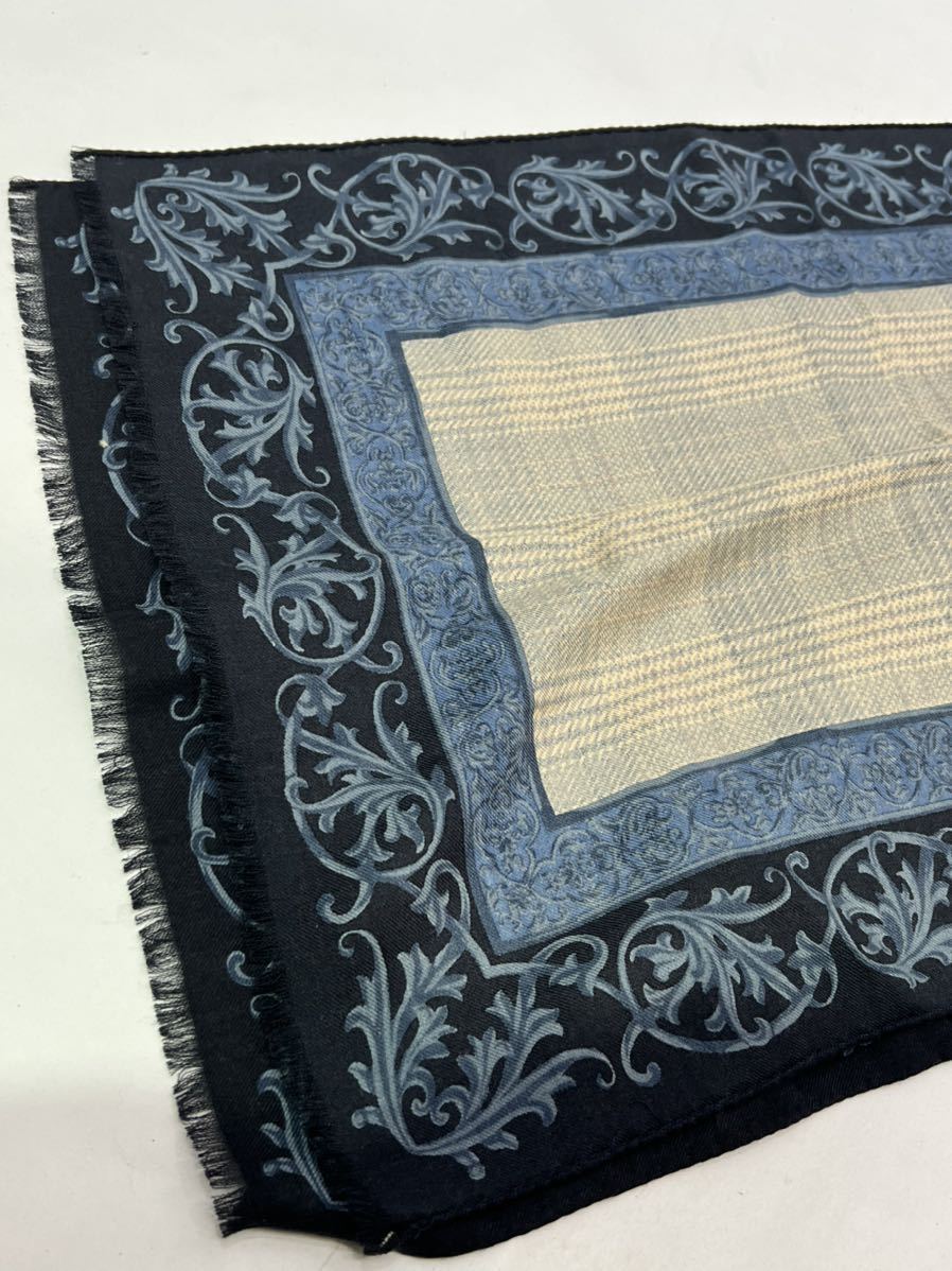 正規品　エトロ　ETRO ウール　シルク　総柄　ストール　ネイビー　イタリア製　ショール　マフラー