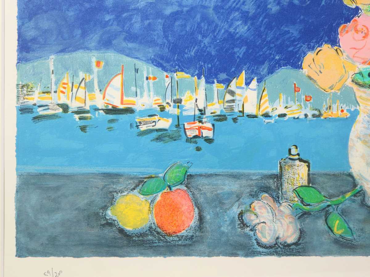 真作保証 ジル・ゴリチ 大判リトグラフ「窓辺の花」画寸 57cm×46.5cm