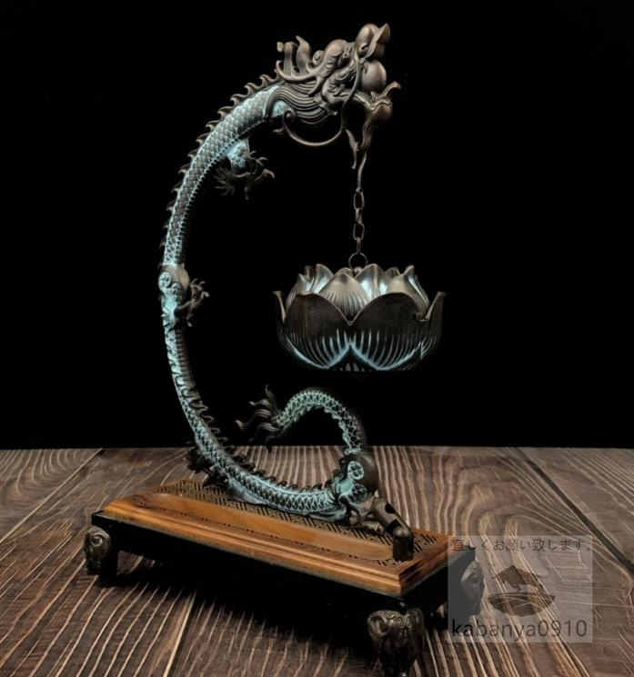 工芸品 香炉 竜 蓮の花 銅器 銅製品 鎮宅辟邪 開運風水 招財 置物 工芸