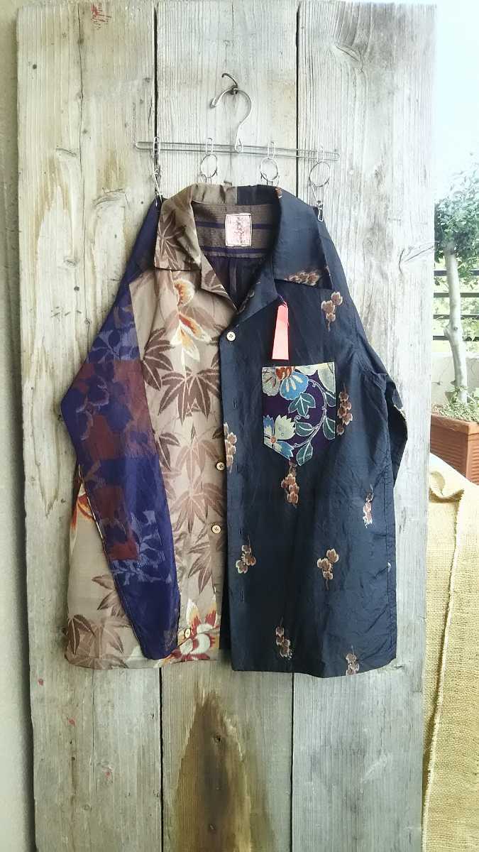 【定番人気，SALE】 アロハシャツ KIMONO 着物 きもの 長袖シャツ アンティーク 個性的 銘仙 総柄シャツ(Sサイズ)｜売買されたオークション情報、yahooの商品情報をアーカイブ公開 - オークファン 長袖シャツ一般