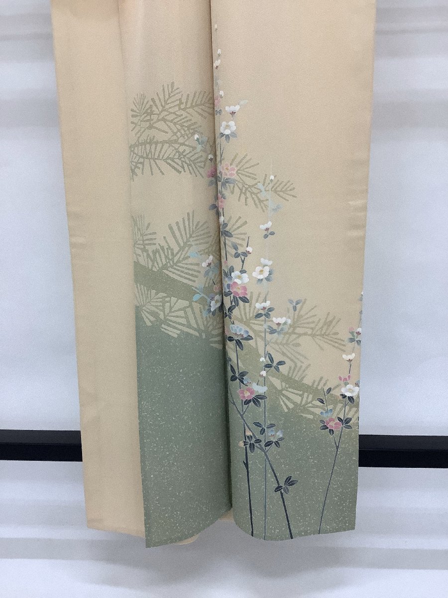 きものcocon★訪問着★作家物/落款印/単衣/身丈165/裄68/正絹/ベージュ系/居敷当て付き/浜ちりめん/夢染里/しつけ付き【4-4-12K-0190-g】