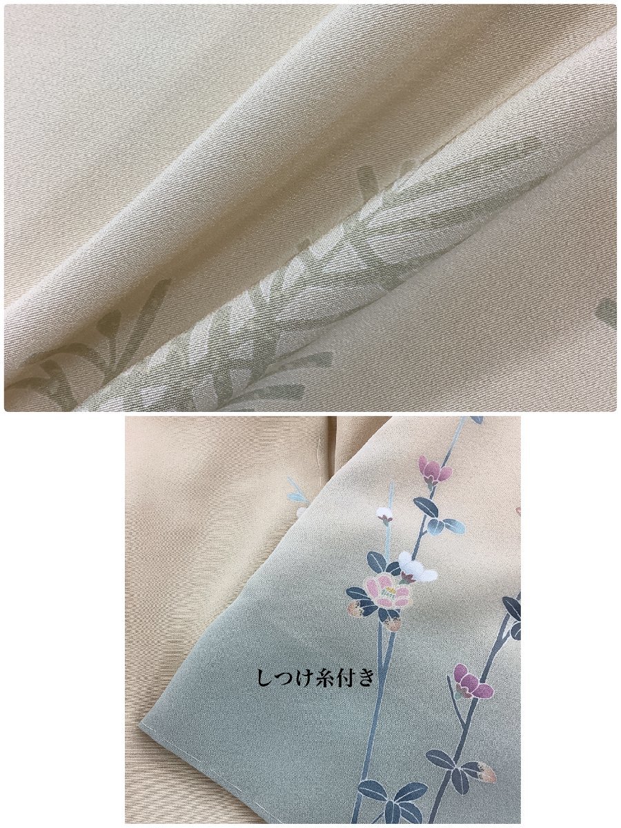 きものcocon★訪問着★作家物/落款印/単衣/身丈165/裄68/正絹/ベージュ系/居敷当て付き/浜ちりめん/夢染里/しつけ付き【4-4-12K-0190-g】