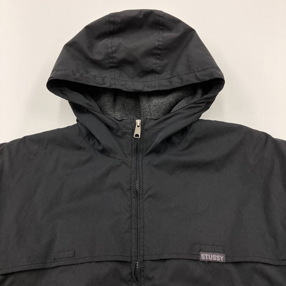 90's OLD STUSSY 裏フリース ナイロンジャケット ブラック 黒 Lサイズ